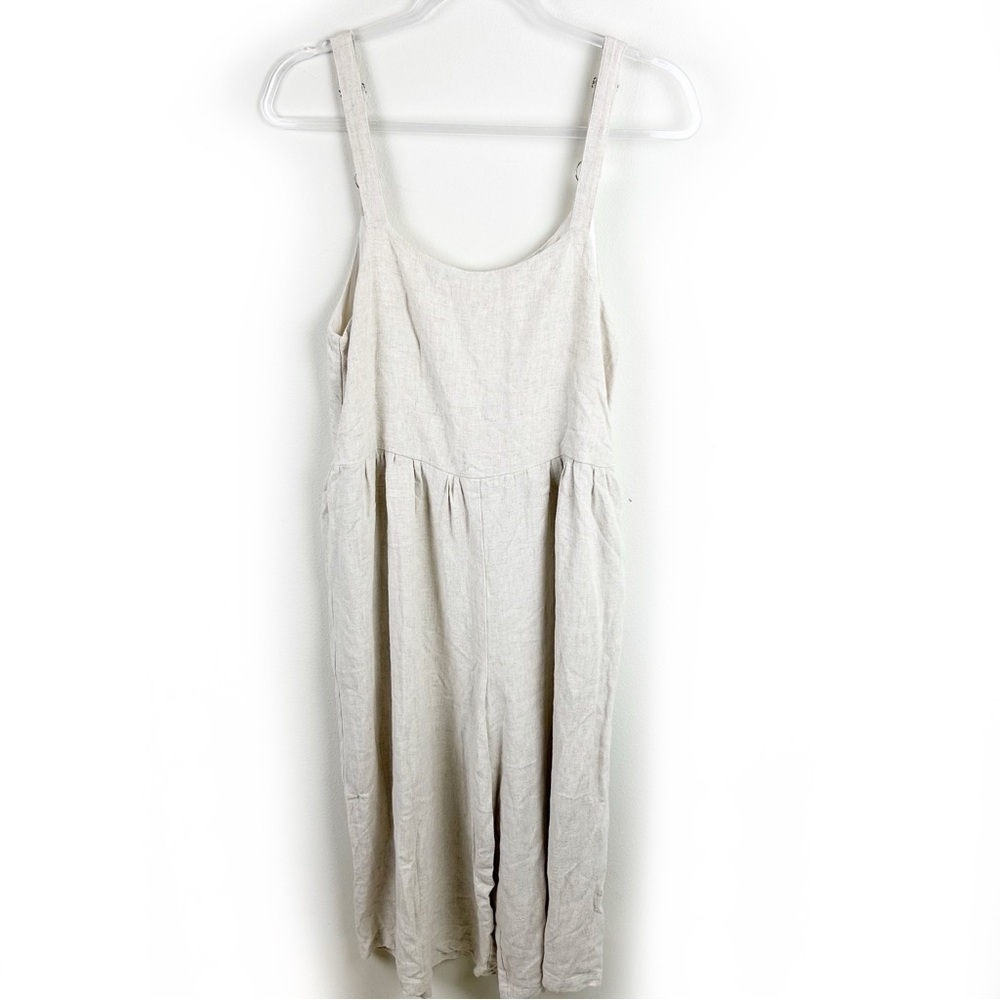Slide Show Linen blend wide leg cropped overalls in a beige light weight size: 4